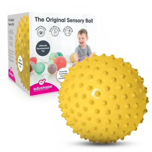 Edushape La bola sensorial original para bebé, bola de bebé de color amarillo de 7 pulgadas que ayuda a mejorar las habilidades motoras gruesas para