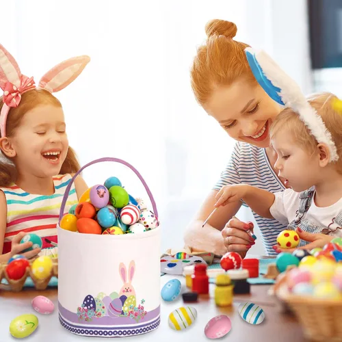Miniatura 5 de LessMo - Canasta de conejito para huevos de Pascua, color púrpura, bonita, personalizable, de lona y algodón, canasta para búsqueda de huevos