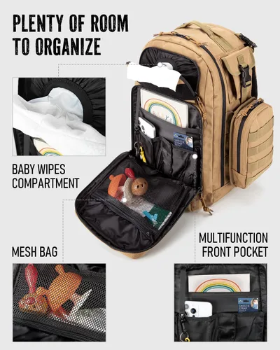 Miniatura 3 de Dinictis Bolsa de pañales para papá, mochila para pañales para hombres con cambiador de pañales, mochila militar para pañales con sistema Molle