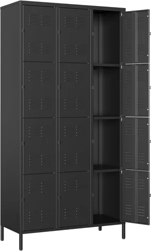 Armario de almacenamiento de metal, casilleros con cerradura de 72 pulgadas para empleados, hogar, oficina, escuela, requiere montaje (negro, 12
