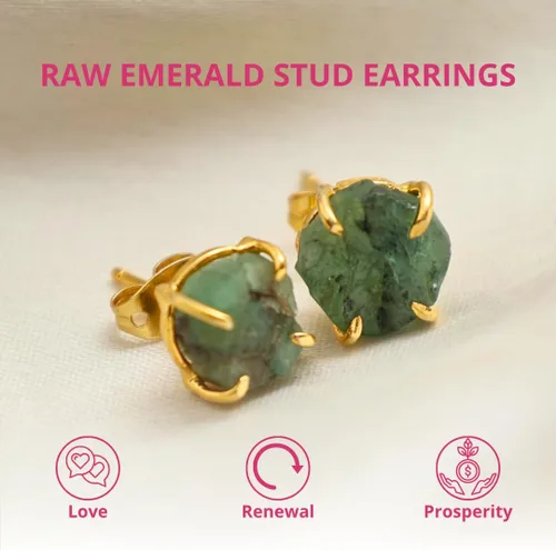 Miniatura 125 de Gempires Natural Raw Prong Setting Stud Earrings, 8-10 mm Crystals Earring, Handmade Jewelry, Gift for Her