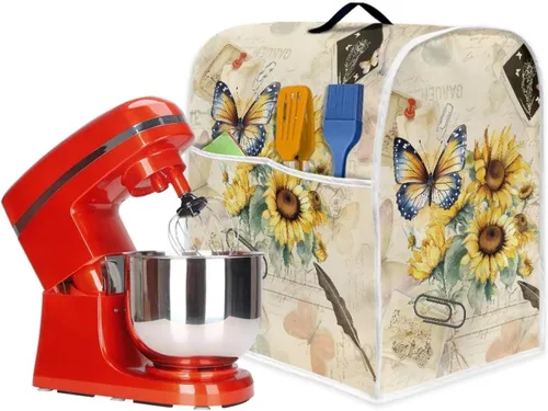 Miniatura 6 de UNICEU Protector de cubierta de batidora de soporte de cocina con estampado retro de mariposa de girasol, con mango superior, cubierta de polvo