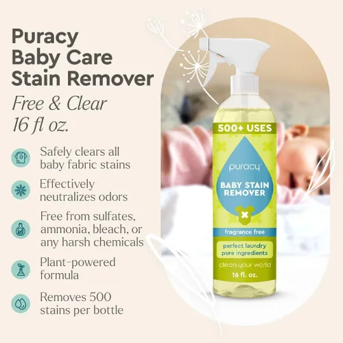 Miniatura 2 de Puracy Removedor de manchas para ropa de bebé y pañales de tela, artículos esenciales imprescindibles para bebés recién nacidos, spray de lavandería