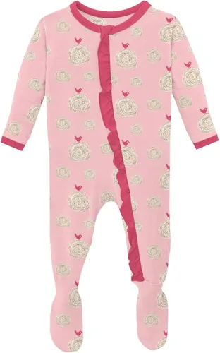 Miniatura 10 de KicKee - Mameluco clásico con volantes y cremallera, ropa de dormir suave, ropa de una sola pieza para bebé niña