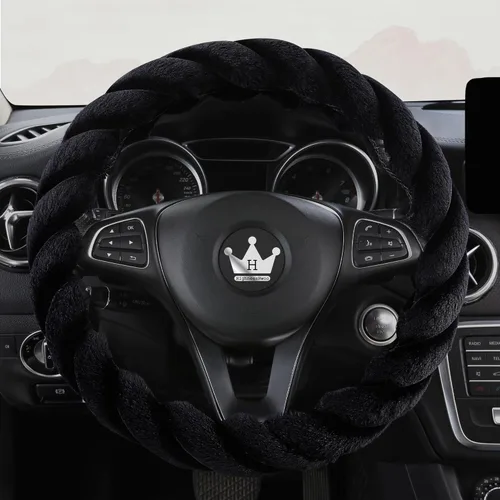 HighnessHwoo Funda para volante de coche de felpa suave y lujosa de invierno para mujeres, accesorios automotrices cálidos y lindos para vehículos,