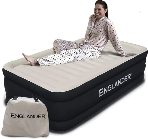 Englander Colchón de aire de tamaño individual con bomba incorporada, cama inflable doble alta de lujo para el hogar, viajes y campamento, cama