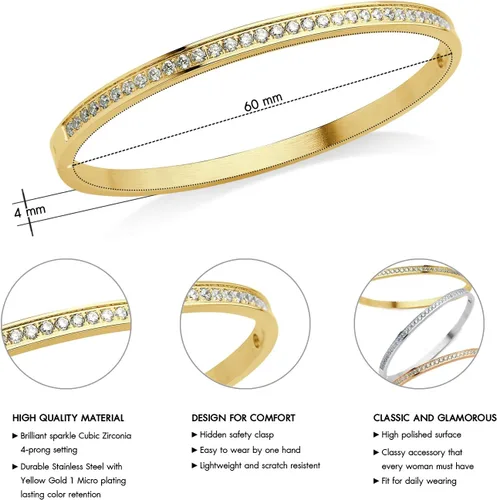 Miniatura 3 de 555Jewelry - Pulsera de acero inoxidable con cierre de bisagra para mujer