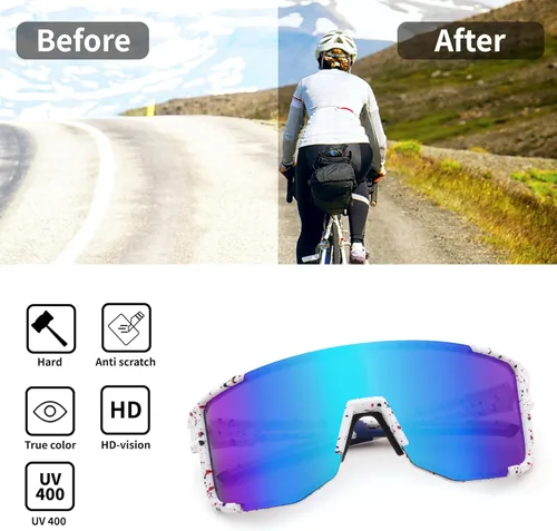 Miniatura 5 de FEISEDY Gafas de sol deportivas para hombres y mujeres, ligero TR90 marco UV400 MTB, correr, pesca, béisbol, B0224 Lente espejada azul marco blanco