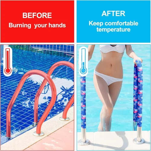 Miniatura 5 de Junkin Cubierta para pasamanos de piscina de 4 pies, estampado de flamenco tropical, para piscinas enterradas, barandilla de mano, asas de escalera