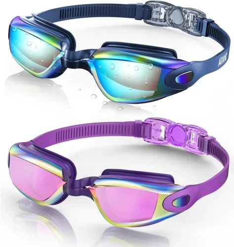 Miniatura 31 de Aegend - Gafas de natación, paquete de 2 gafas de natación sin filtraciones, para adultos, hombres, mujeres y jóvenes Negro claro y rosa rojo claro