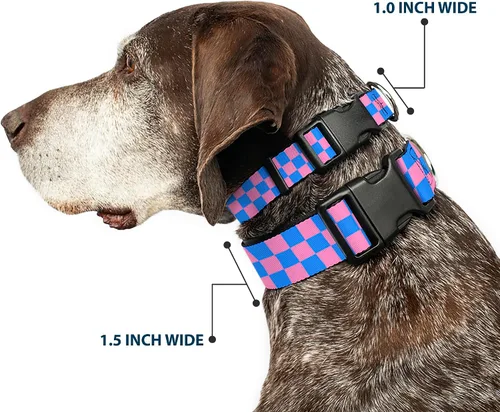 Miniatura 2 de Collar de clip de plástico BUCKLE-DOWN Checker – Color Negro/Rosa – 1/2" de ancho – Compatible con cuello de 9 – 15" – grande