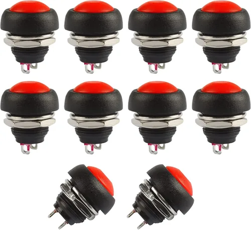 Miniatura 18 de Ampper Mini interruptores momentáneos de botón, 2 pines de encendido y apagado 1A, 250 V, CA, 0.276 in, redondo, SPST, interruptor de botón Negro