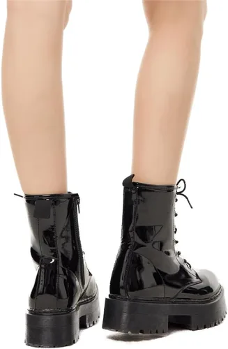 Miniatura 7 de KEIIYJ Botines gruesos de combate con cordones de plataforma para mujer en negro (KEY1)