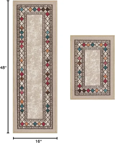 Miniatura 2 de Antep Rugs - Alfombras modernas con bordes, antideslizantes (antideslizante), de perfil bajo con respaldo de goma, para cocina, juego de 2 piezas