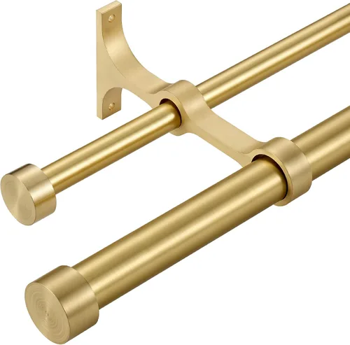 Miniatura 8 de Barras de cortina dobles con tapa de aluminio y soportes completos, barra de cortina doble ajustable de 1 pulgada en el frente y 5/8 pulgadas