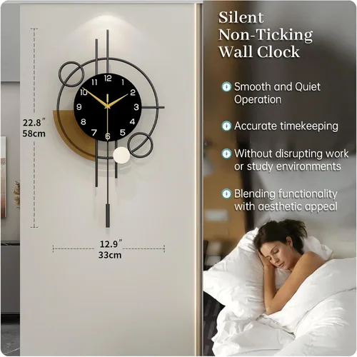 Miniatura 4 de Reloj de pared grande decorativo con péndulo, funciona con pilas, cuarzo de calidad silenciosa, reloj moderno para sala de estar, dormitorio