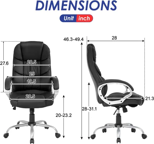 Miniatura 3 de PayLessHere Silla de oficina ergonómica de respaldo alto ejecutivo silla de escritorio con silla giratoria ajustable de piel sintética con Negro