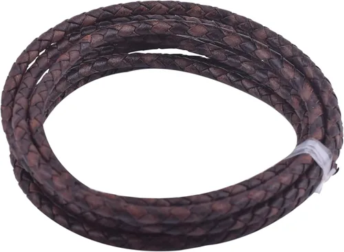 Miniatura 24 de KONMAY 2 yardas 8.0mm Cordón redondo de cuero trenzado auténtico marrón antiguo para corbata de bolo