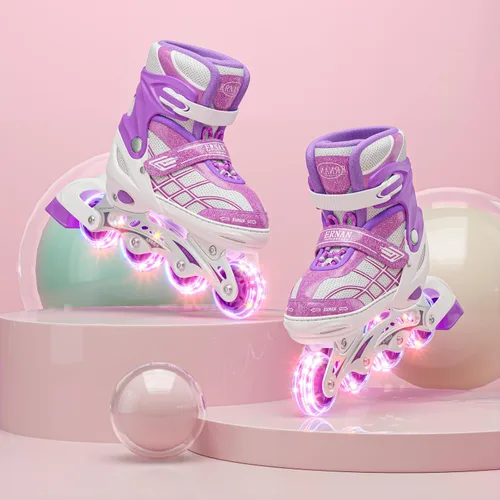 Miniatura 5 de Patines en línea para niñas de 8 a 12 años, patines en línea de doble fila para niños y niñas, patines de 6 a 12 años, patines ajustables con luz