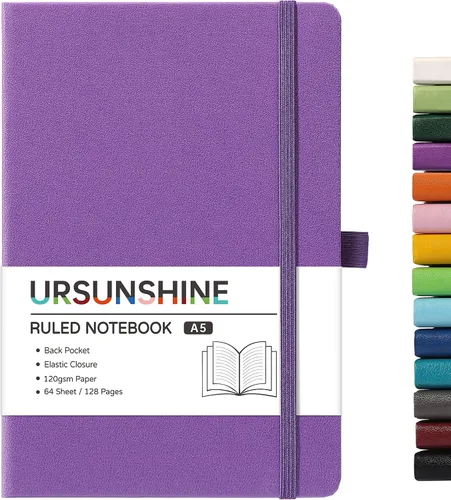 Miniatura 20 de Cuaderno punteado, diario, 5.3 x 8.26 pulgadas, tapa dura, prémium, papel grueso, doble espiral, bandas, cuero negro sintético, lazo para bolígrafo