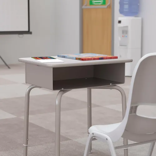 Miniatura 6 de Flash Furniture Billie - Escritorio para estudiantes – Escritorio escolar de granito gris – Marco de metal plateado – 24 pulgadas de ancho x 18