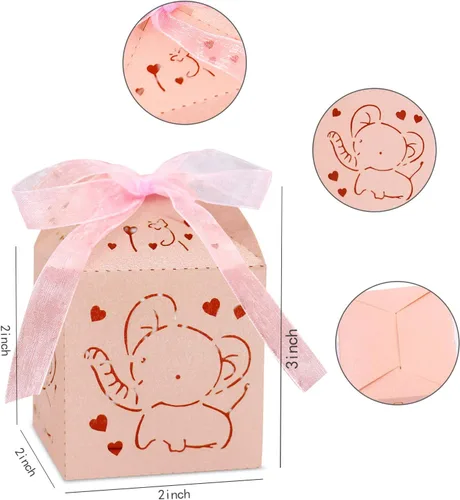 Miniatura 2 de Kslong Cajas de recuerdo de elefante rosa para baby shower, 50 cajas pequeñas de regalo de dulces de chocolate para niñas pequeñas, bonita caja