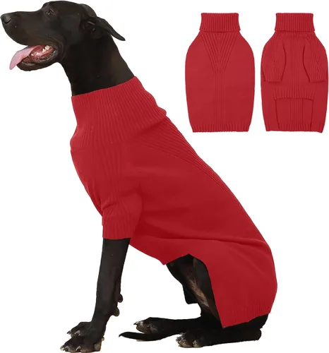 Miniatura 84 de IECOii Suéter extragrande para perro, suéteres térmicos cálidos para perros de raza gigante, ropa de punto, cuello alto de invierno, elástica