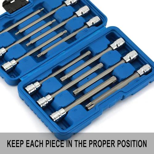 Miniatura 5 de EMENTOL 12 piezas 3/8" de transmisión Extra Largo Juego de enchufes de brocas torx, CR-V, acero S2, juego de enchufes de brocas de estrella de 5.9