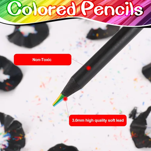 Miniatura 3 de Suministros de arte para niños y adultos, 7 colores en 1, lápices de colores arcoíris de madera negra preafilados, con sacapuntas, para libros