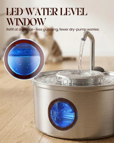 Miniatura 6 de Fuente de agua para gatos de acero inoxidable, fuente ultra silenciosa para gatos de 108 onzas / 3.2 L para beber con cuenco de agua extraíble