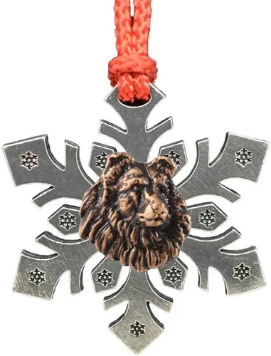 Miniatura 7 de Adorno navideño para colgar en la cabeza de collie con borde de peltre antiguo hecho a mano para decorar coronas y árboles de Navidad del hogar