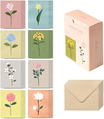Monolike The Flower - Tarjeta de mensaje, paquete de mezcla de 40 tarjetas y 20 sobres, minitarjetas emocionales y sofisticadas La flor