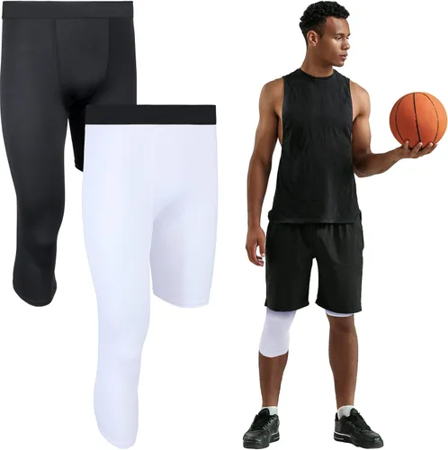 Paquete de 2 mallas de compresión de 34 para hombre, unisex, capa base atlética para deportes de baloncesto, Blanco