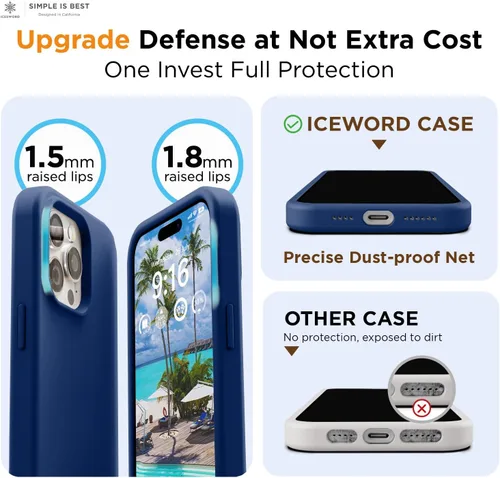 Miniatura 3 de IceSword Funda compatible con iPhone 15 Pro Max, color azul, funda de silicona líquida, delgada, protección de cuerpo completo, suave antiarañazos