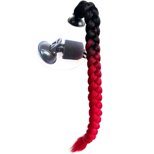 Miniatura 7 de Copa de ventosa para casco de motocicleta, coletas rizadas, trenzas de pelo de fibra sintética, colas de caballo color degradado, 22 pulgadas