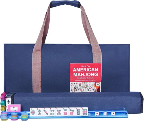 Miniatura 12 de Juego de Mahjong Americano GUSTARIA, 166 Azulejos Blancos Premium, 4 Estantes/Empujadores de Color Todo en Uno, Juego Completo Clásico de Azulejos