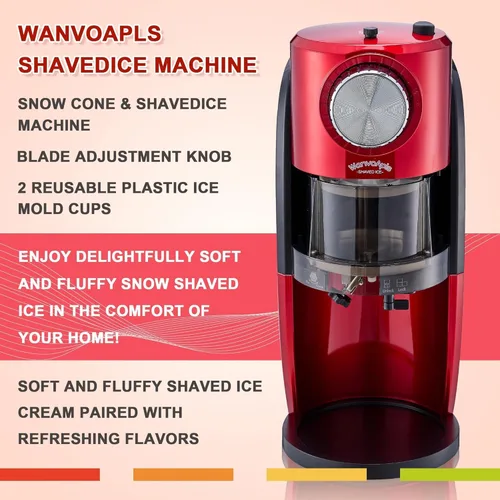 Miniatura 2 de Wanvoapls Máquina de Hielo Raspado - Máquina de Conos de Nieve para Hielo Raspado Casero, Conos de Nieve, Raspadora de Hielo Granizado con Perilla