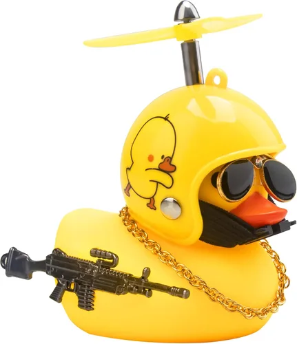 Miniatura 8 de wonuu Adornos de pato de goma para automóvil, pato amarillo fresco, decoraciones de tablero de automóvil, gafas chirriantes de pato con casco de Y