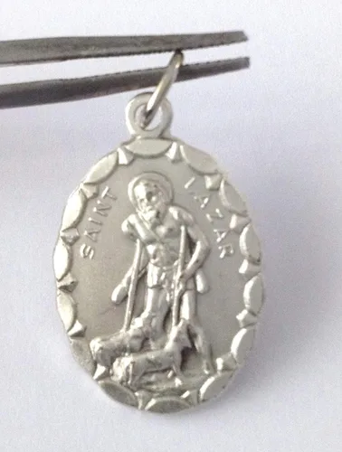 Miniatura 2 de San Lázaro (Lazar) Medalla de forma ovalada 'El mendigo leproso' - 100% Made in Italy - Medalla de los Santos Patronos, Latón