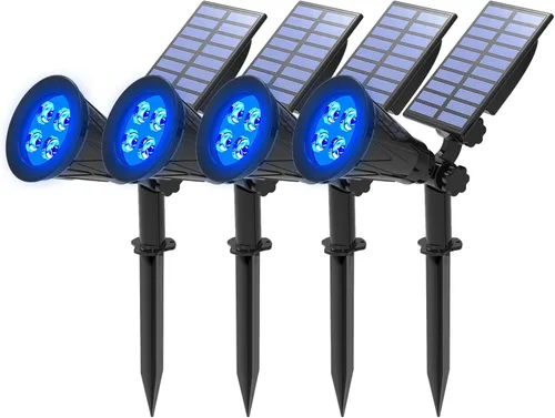 Miniatura 12 de T-SUNUS - Luces solares azules para exteriores de Navidad, 2 modos de focos de jardín impermeables IP65, encendido/apagado automático, foco