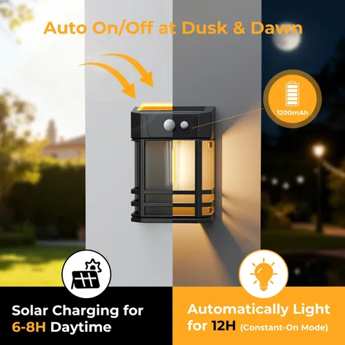 Miniatura 2 de btfarm Luces solares de pared para exteriores, 3 modos de luces con sensor de movimiento, del anochecer al amanecer, luz impermeable IP65
