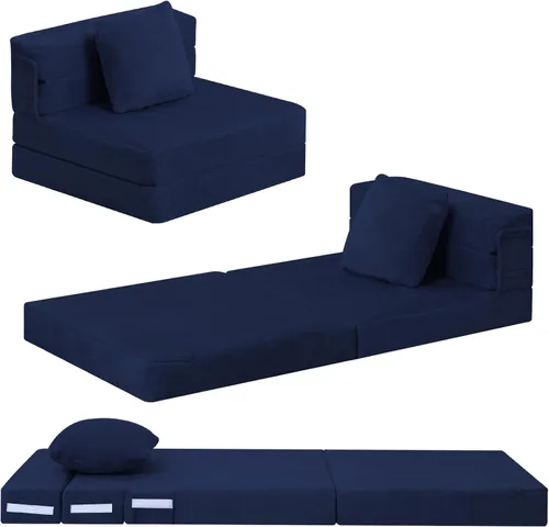 Miniatura 17 de MeMoreCool Silla Cama Futón Plegable para Niños, Sofá Cama Tri-plegable Brillante Convertible Colchón Sofá para Niños Pequeños, Sofá de Espuma
