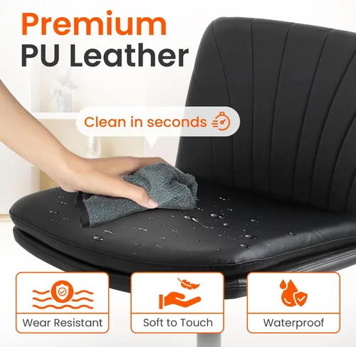 Miniatura 5 de Orange Factory Silla Criss Cross con Ruedas Silla de Escritorio de Tocador Ancha y Cómoda Base Dual de Cuero sin Brazos Ajustable Giratoria