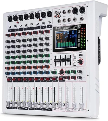 GF8PRO - Consola de DJ profesional de 8 canales, con ecualizador de 7 etapas, 99 efectos de reverberación, pantalla LCD a color, función de silencio