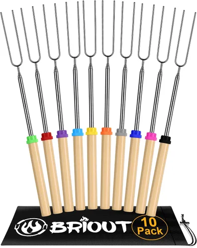 Miniatura 9 de BRIOUT - Palos para asar malvaviscos - Palitos para s'mores para fogata - Brochetas para hot dog y malvaviscos para fogata de camping - Tenedores