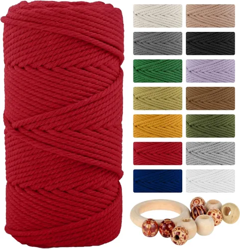 Miniatura 12 de Cordón de algodón macramé 5mmx109 yardas 4 hebras, Munzong Natural hecho a mano 4 cuerdas de algodón trenzadas para colgar en la pared, tejido