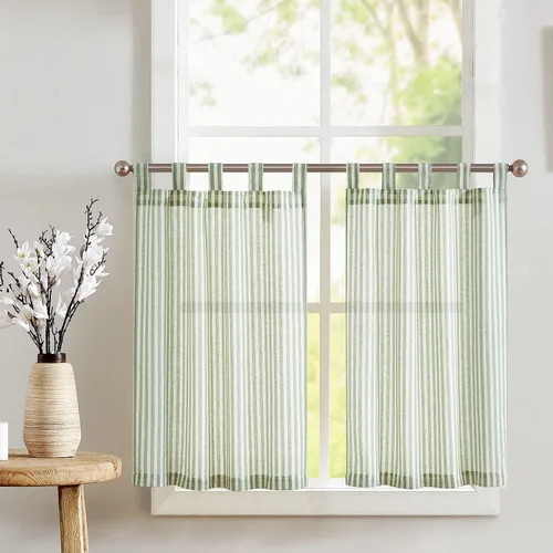 Miniatura 41 de jinchan - Cortinas de lino a rayas para cocina de 20 pulgadas de largo, cortinas de varios niveles, estilo granja moderna de café, tratamientos