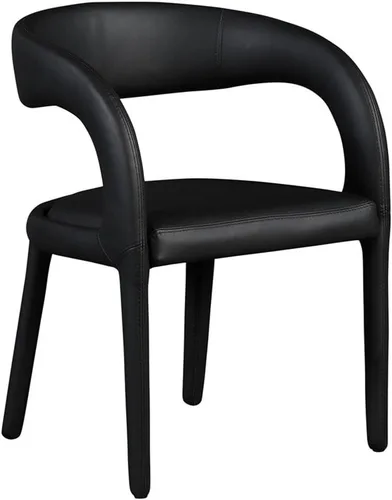Meridian Furniture 987Black-C Sylvester Collection Modern | Silla de comedor tapizada de cuero vegano contemporáneo con respaldo redondeado, 23.5
