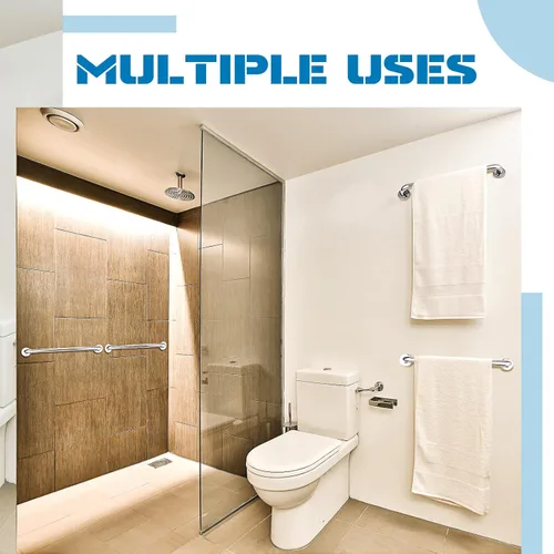 Miniatura 6 de Blulu Juego de 2 barras de agarre de acero inoxidable para baño, mango antideslizante y resistente para bañera, barandillas de mano de equilibrio