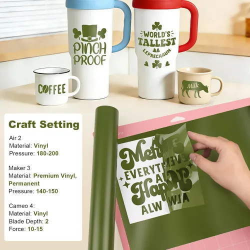 Miniatura 5 de Gatichetta Rollo de vinilo verde militar autoadhesivo para manualidades, rollo de vinilo permanente de 12 pulgadas x 10 pies para bricolaje